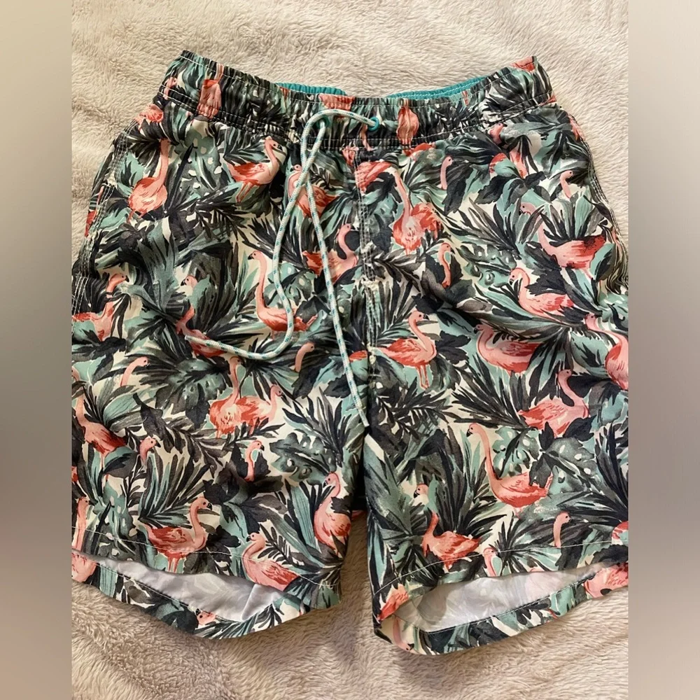 EUC Flamingo Patterned Board Shorts/ Swim Trunks